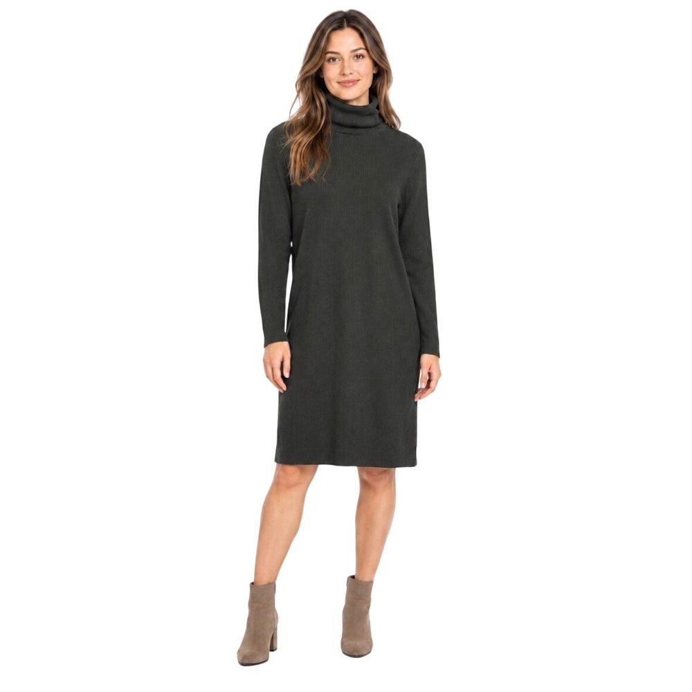 NWT Eileen Fisher Merino Wool Turtleneck Sweater Dress Woodland Green Size M